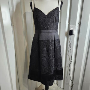 Aidan Mattox Womens Black Lace Satin Midi Cocktail Dress Size 8 Dark Romantic